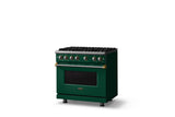 36"W. Sealed Burner Gas Range (Burner: 6b, Finish: Ivy, Trim: Brushed Brass, Fuel: Propane)
