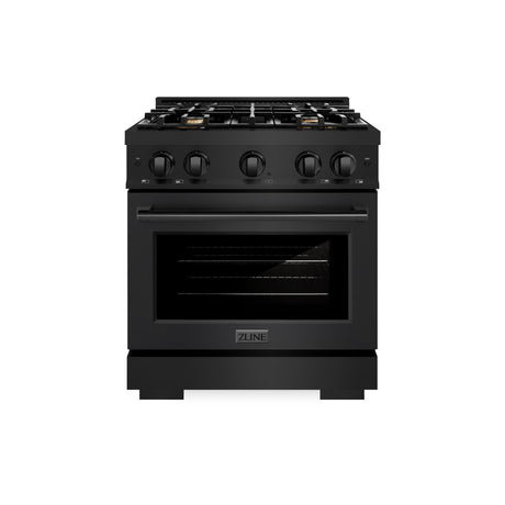 ZLINE 30 in. 4.2 cu. ft. Select Dual Fuel Range with Gas Cooktop and Electric Convection Oven in Black Stainless Steel with 4 Brass Burners (HDRB-BR-30)