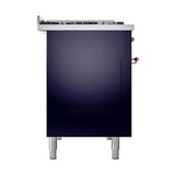 ILVE UN48FQNMPMBP Nostalgie II Noblesse 48 inch Dual Fuel Range (8 Sealed Burners + Griddle, Natural Gas, Solid Door, Midnight Blue, Copper)