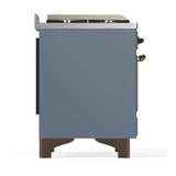 ILVE UM48FSNR3BGB Majestic III 48 inch Dual Fuel Range with 5 Black Brass Burners, Griddle and French Top, Dual Function Burner up to 25,000 BTU (Natural Gas, Triple Glass Door, Blue Grey, Burnished)