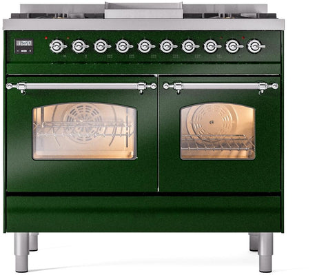 Nostalgie II 40 Inch Dual Fuel Liquid Propane Freestanding Range in Emerald Green with Chrome Trim