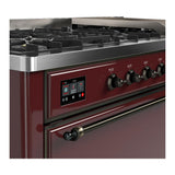 ILVE UM60FQNR3BUB Majestic III 60 inch Dual Fuel Range with 9 Burners and Griddle, Dual Function Burner up to 25,000 BTU (Natural Gas, Solid Door, Burgundy, Burnished)