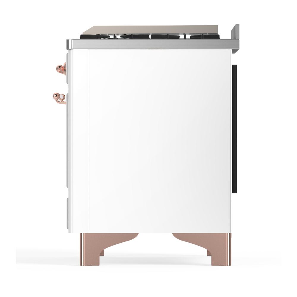 ILVE UM60FSNR3WHP Majestic III 60 inch Dual Fuel Range with 7 Burners, Griddle and French Top, Dual Function Burner with up to 25,000 BTU (Natural Gas, Triple Glass Door, White, Copper)