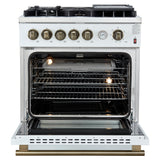 Giovanni 30-inch Gas Range White & Antique Brass Design, 5 Burners 67,000 BTU, 4.32 cu.ft. Convection Oven