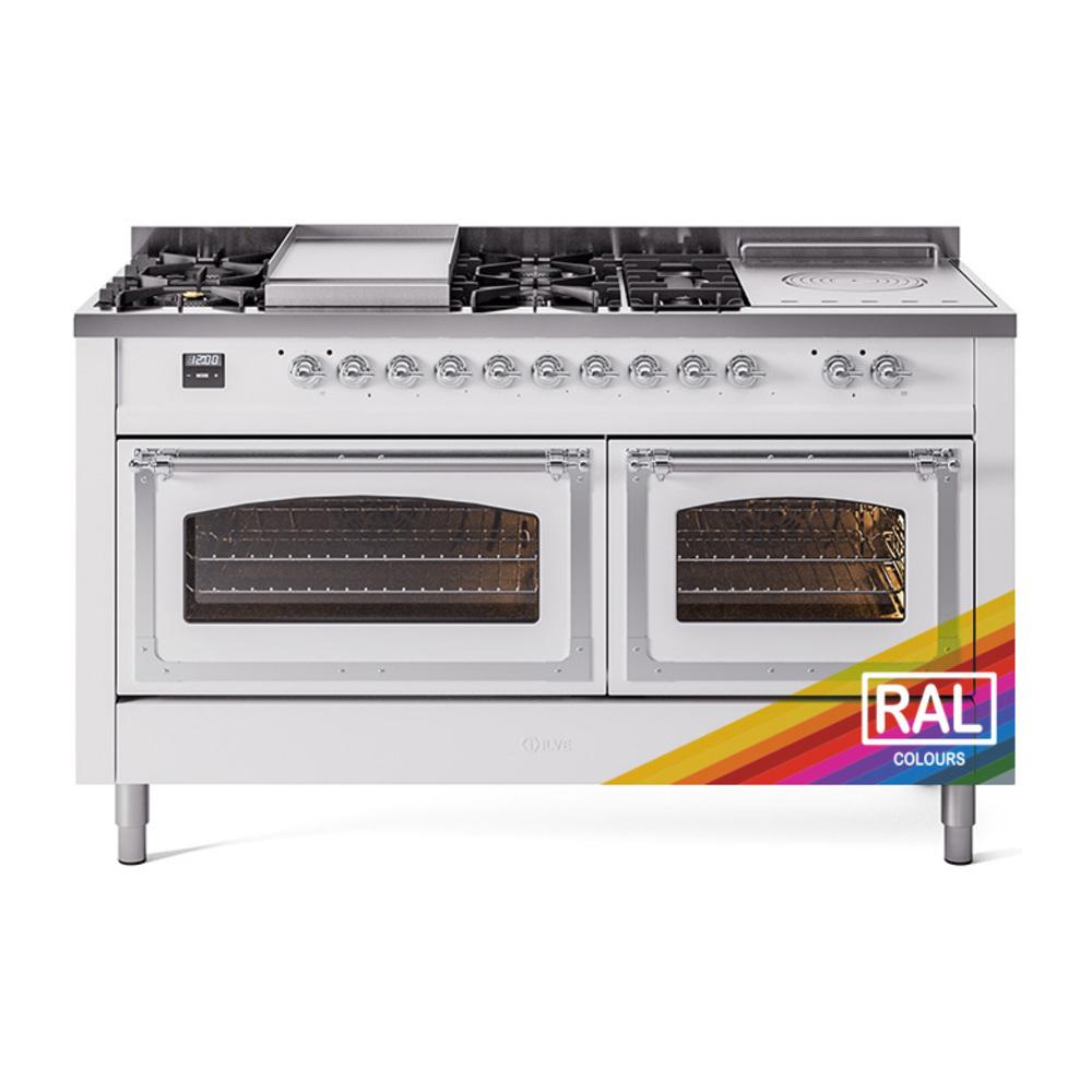 ILVE UN60FSNMPRACLP Nostalgie II Noblesse 60 inch Dual Fuel Range (7 Sealed Burners + Griddle + French Top, Liquid Propane, Triple Glass Door, RAL, Chrome)
