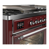 ILVE UM60FSNR3BUCLP Majestic III 60 inch Dual Fuel Range with 7 Burners, Griddle and French Top, Dual Function Burner with up to 25,000 BTU (Liquid Propane, Triple Glass Door, Burgundy, Chrome)