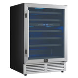 Forno Bacchino 24 Inch Wine Cooler, Stainless Steel, with LED Lighting, Triple Glass Door, 51 Bottle Capacity, Built-In or Freestanding