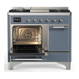 ILVE UMD40FQNR3BGC Majestic III 40 inch Dual Fuel Range with 6 Burners and Griddle, Dual Function Burner up to 25,000 BTU (Natural Gas, Solid Door, Blue Grey, Chrome)