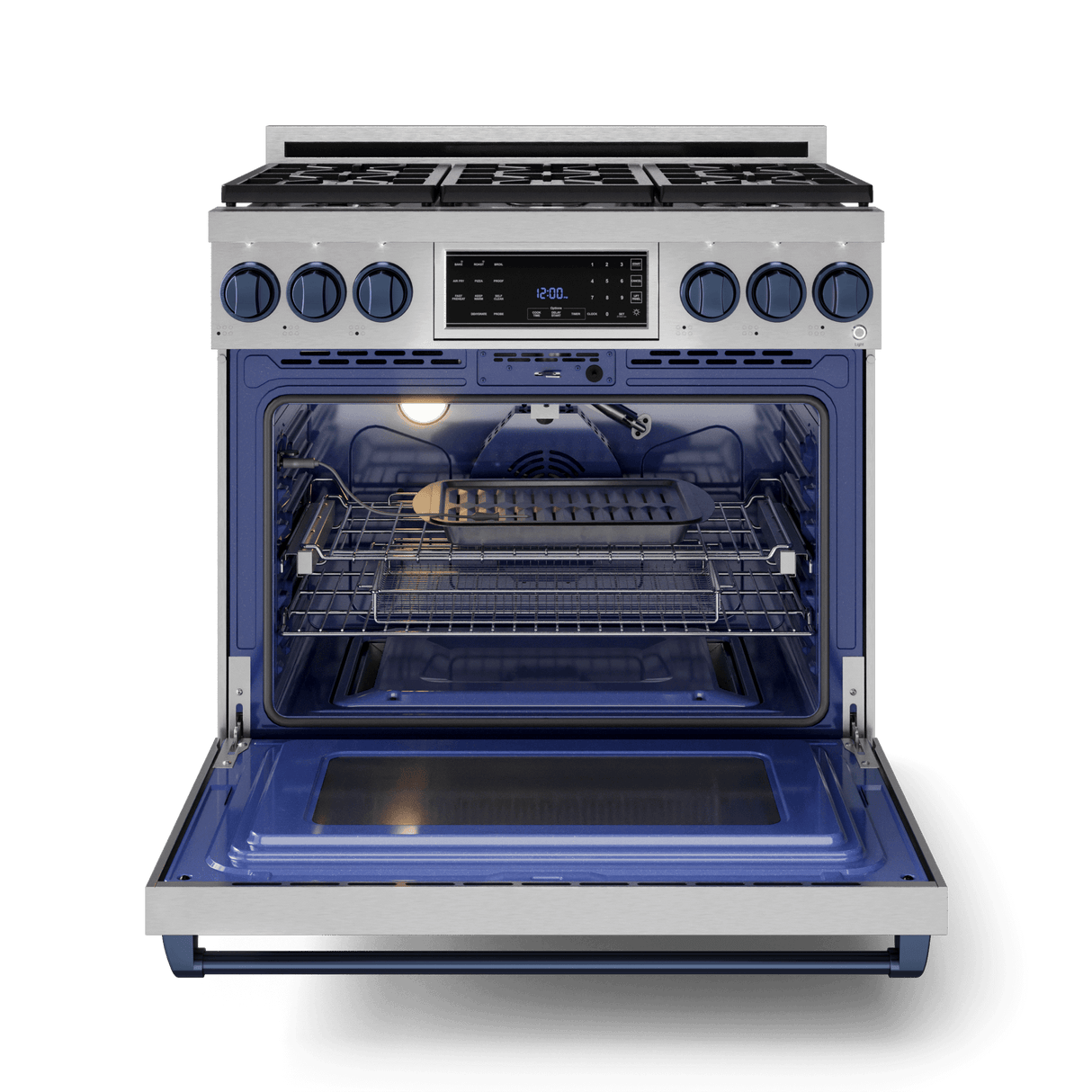 36 Inch Professional Gas Range With Tilt Panel Touch Control In Stainless Steel/navy Blue Gordon Ramsay Series