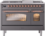 Nostalgie II 48 Inch Dual Fuel Natural Gas Freestanding Range in Matte Graphite with Copper Trim