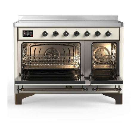 ILVE UMIB48NR3AWB Majestic III 48 inch Induction Range with 6 Elements, 5.02 cu. ft. Total Oven Capacity (Triple Glass Door, Antique White, Burnished)