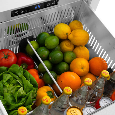 ZLINE Autograph Edition 24 in. Touchstone 168 Can Outdoor-Rated Dual Refrigerator Drawer with DuraSnow' Stainless Steel Doors and Matte Black Handles (RDSOZ-SN-24-MB)