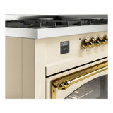 ILVE UN60FNMPAWGLP Nostalgie II Noblesse 60 inch Dual Fuel Range (9 Sealed Burners + Griddle, Liquid Propane, Triple Glass Door, Antique White, Brass)