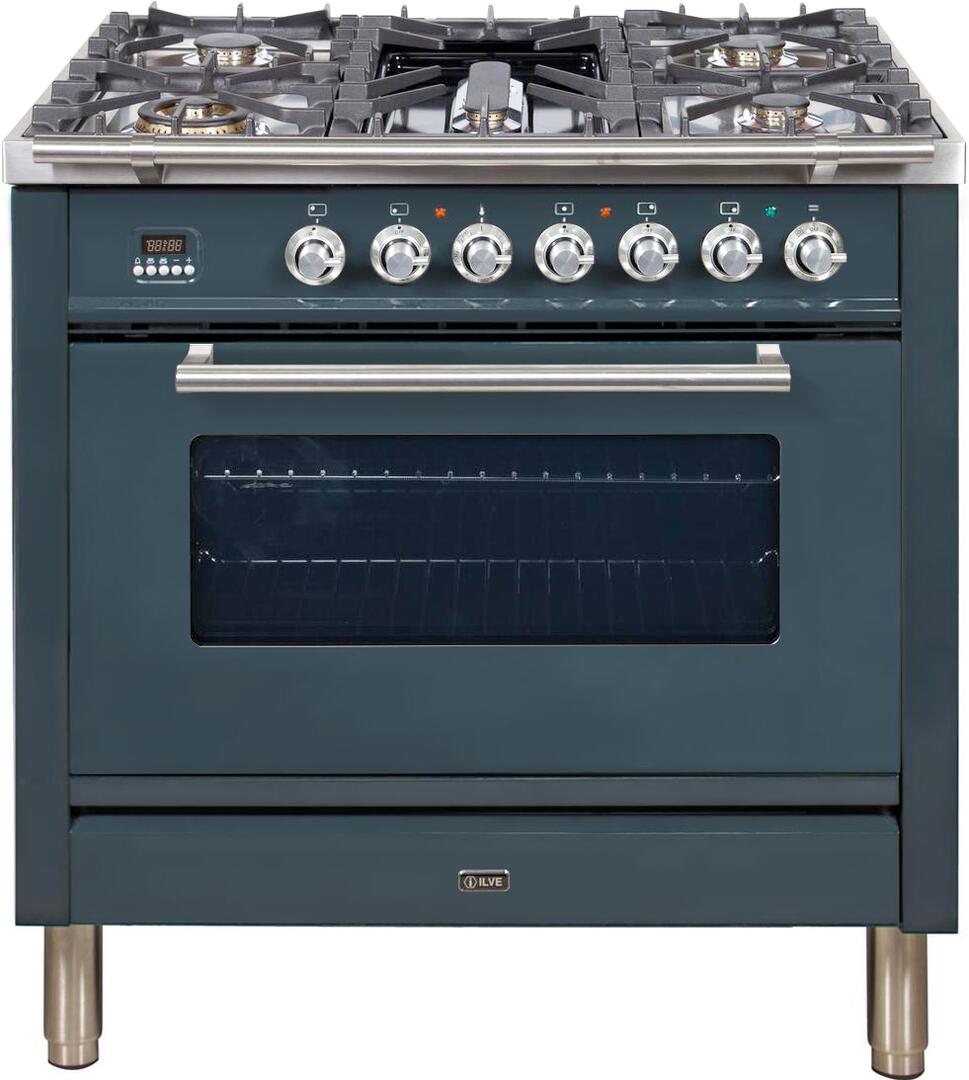 Professional Plus 36 Inch Dual Fuel Natural Gas Freestanding Range in Blue Grey with Chrome Trim
