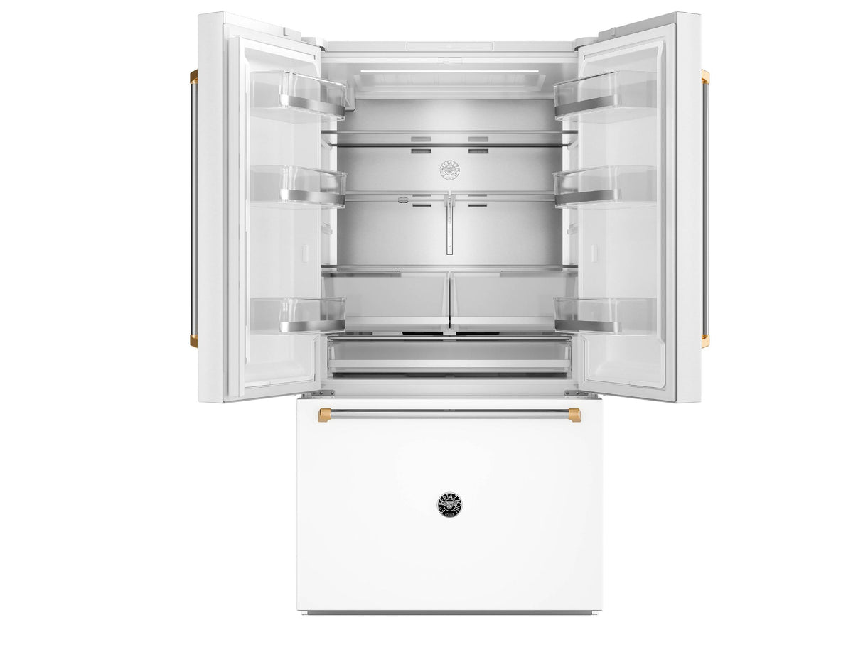 Bertazzoni Master Series 36 in. 26.2 Cu. Ft. Bianco Matt with Gold Accents Counter Depth French Door Refrigerator