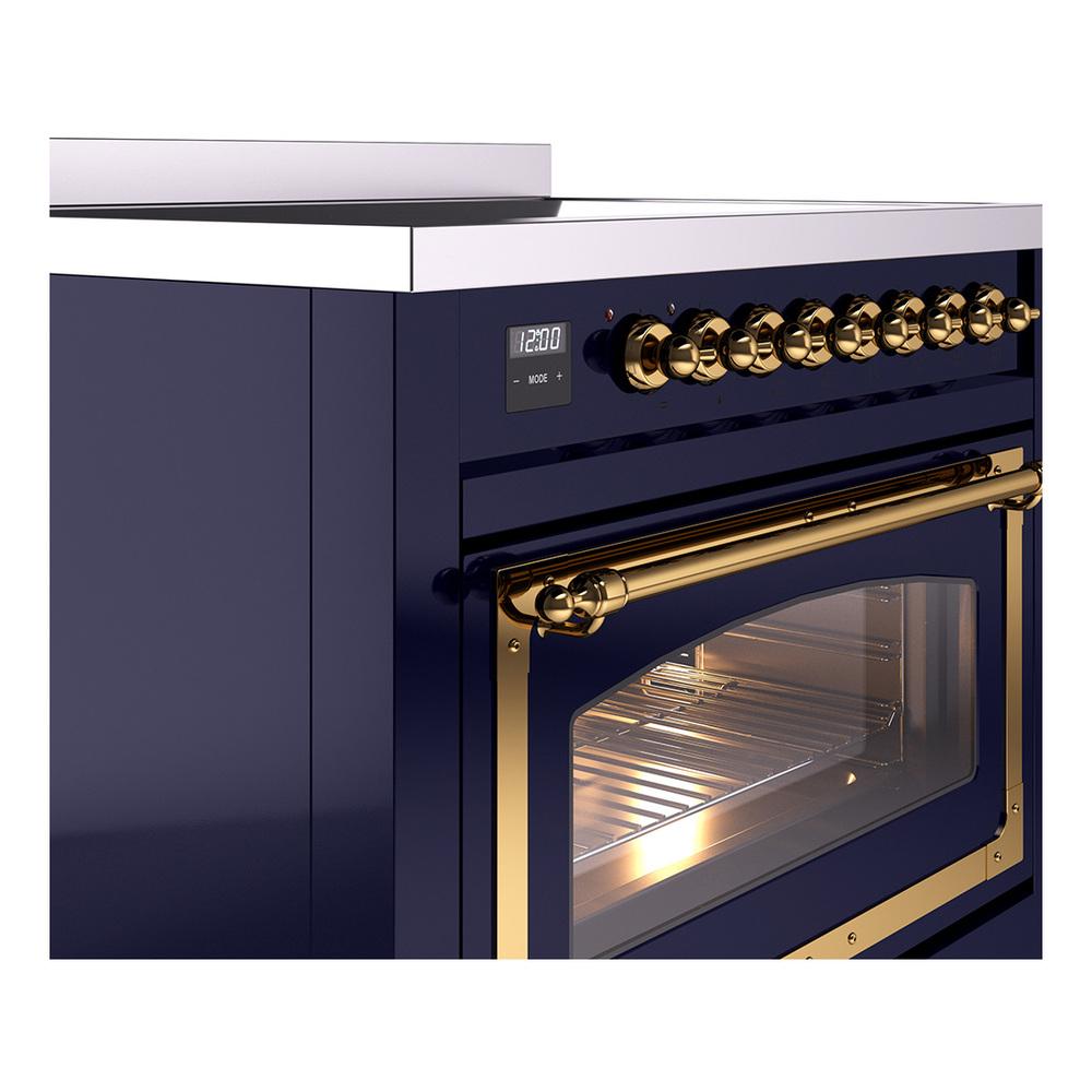 ILVE UNI366NMPMBG Nostalgie II Noblesse 36 inch Induction Range (Triple Glass Door, Midnight Blue, Brass)