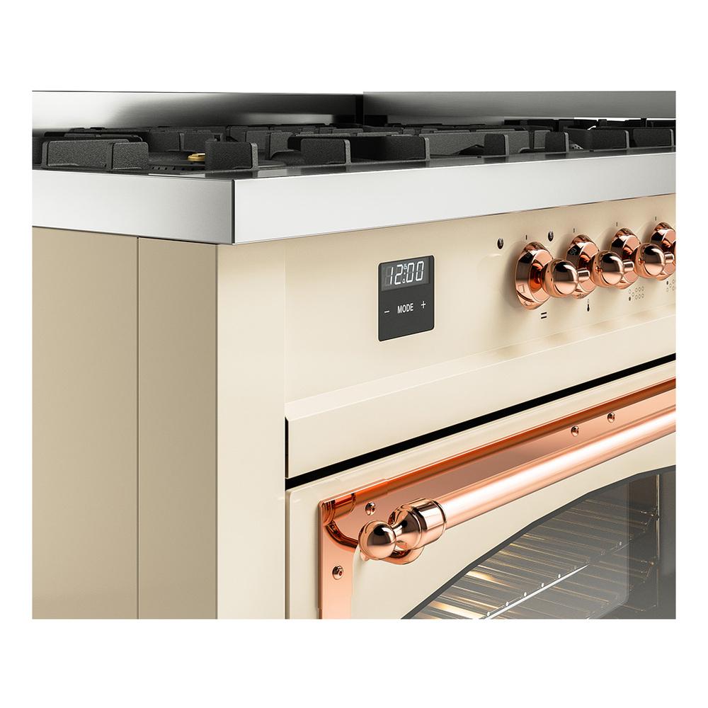 ILVE UN60FNMPAWPLP Nostalgie II Noblesse 60 inch Dual Fuel Range (9 Sealed Burners + Griddle, Liquid Propane, Triple Glass Door, Antique White, Copper)