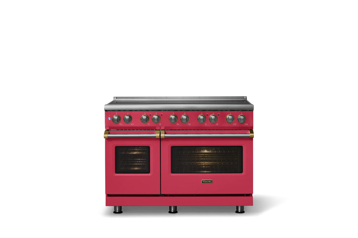 48"W. Induction Range (Finish: Valentine, Trim: Brushed Brass)