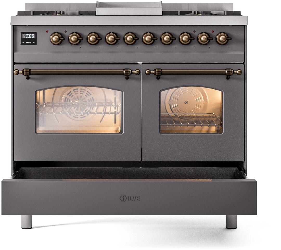 Nostalgie II 40 Inch Dual Fuel Liquid Propane Freestanding Range in Matte Graphite with Bronze Trim