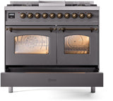 Nostalgie II 40 Inch Dual Fuel Liquid Propane Freestanding Range in Matte Graphite with Bronze Trim