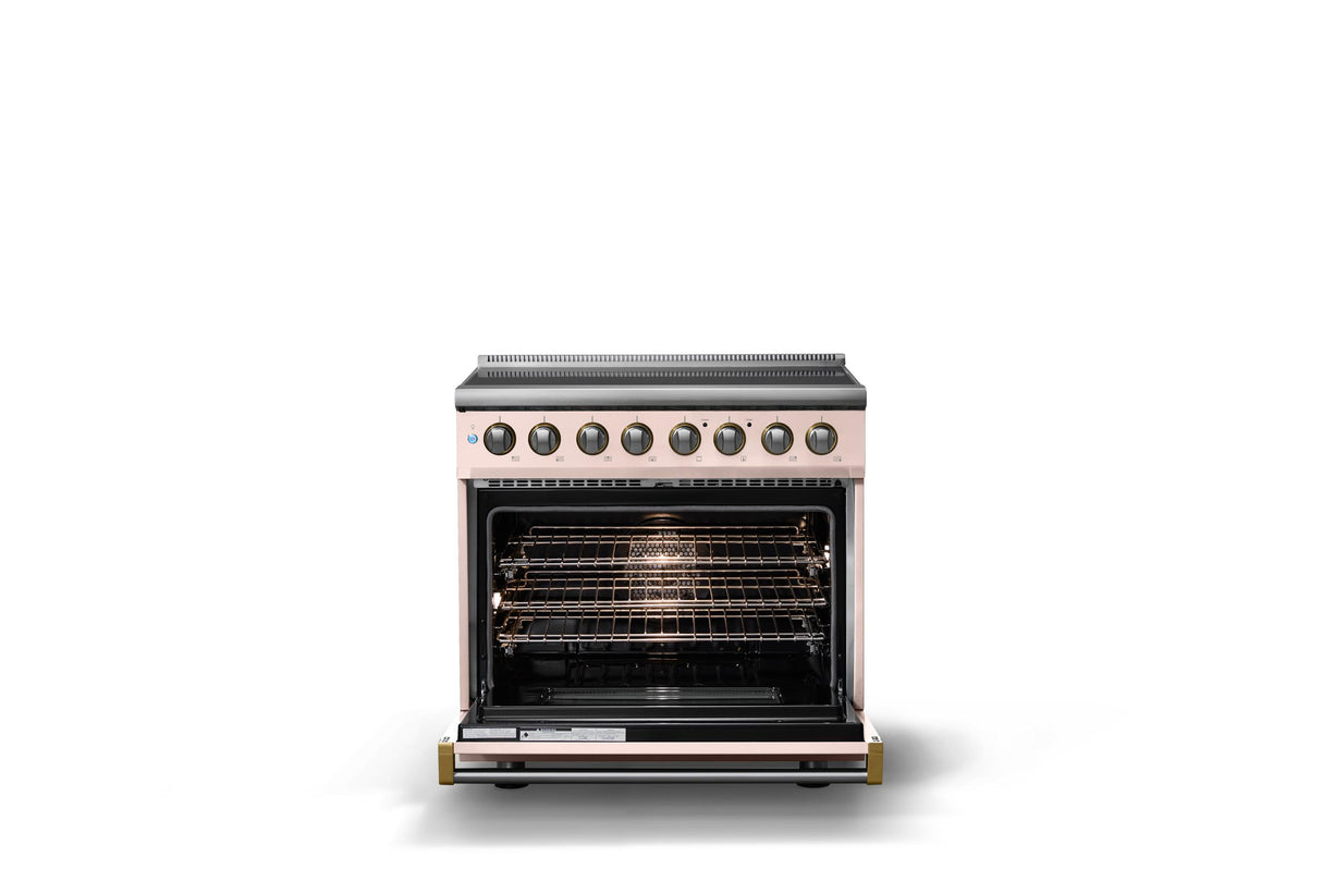 36"W. Induction Range (Finish: Blush, Trim: Brushed Brass)