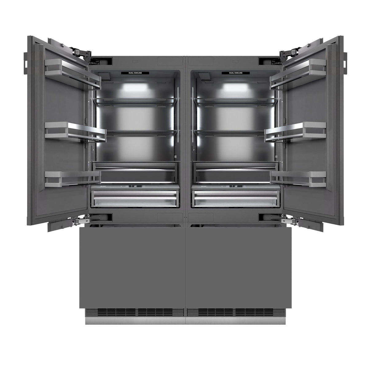 ZLINE Autograph Edition 60 in. 32.2 cu. ft. Panel Ready French Door Built-In Bottom Freezer Refrigerator with Water Dispenser and Ice Maker with Graphite Gray Interior and Polished Gold Accents (GRBIVZ-60-G)