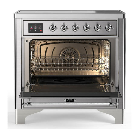 ILVE UMIB36QNR3SSC Majestic III 36 inch Induction Range with 6 Elements, 3.5 cu. ft. Total Oven Capacity (Solid Door, Stainless Steel, Chrome)
