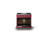 36"W. Dual Fuel Range (Burner: 4g, Finish: Valentine, Trim: Polished Chrome, Fuel: Natural Gas)