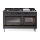 ILVE UN60FNMPMGBLP Nostalgie II Noblesse 60 inch Dual Fuel Range (9 Sealed Burners + Griddle, Liquid Propane, Triple Glass Door, Graphite Matte, Burnished)