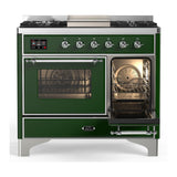 ILVE UMD40FNR3EGC Majestic III 40 inch Dual Fuel Range with 6 Burners and Griddle, Dual Function Burner up to 25,000 BTU (Natural Gas, Triple Glass Door, Emerald Green, Chrome)