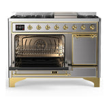 ILVE UM48FQNR3SSGLP Majestic III 48 inch Dual Fuel Range with 8 Burners and Griddle, Dual Function Burner up to 25,000 BTU (Liquid Propane, Solid Door, Stainless Steel, Brass)
