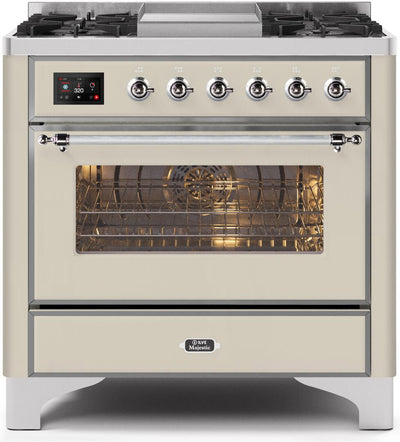 Majestic II 36 Inch Dual Fuel Natural Gas Freestanding Range in Antique White with Chrome Trim