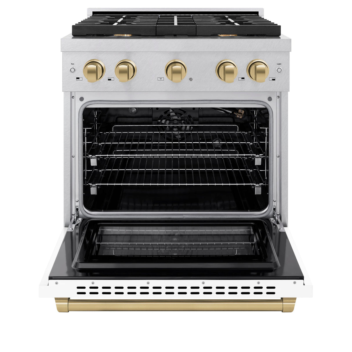 ZLINE Autograph Edition 30 in. 4.2 cu. ft. 4 Burner Gas Range with Convection Gas Oven in DuraSnow' Stainless Steel with White Matte Door and Champagne Bronze Accents (SGRSZ-WM-30-CB)