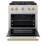 ZLINE Autograph Edition 30 in. 4.2 cu. ft. 4 Burner Gas Range with Convection Gas Oven in DuraSnow' Stainless Steel with White Matte Door and Champagne Bronze Accents (SGRSZ-WM-30-CB)