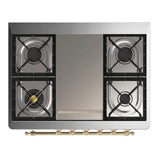 ILVE UM36FNR3RAGLP Majestic III 36 inch Dual Fuel Range with 6 Black Brass Burners and Griddle, Dual Function Burner up to 25,000 BTU (Triple Glass Door, RAL, Brass, Liquid Propane)