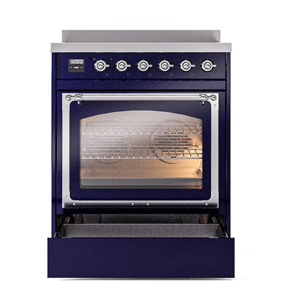 ILVE UNI304NMPMBC Nostalgie II Noblesse 30 inch Induction Range (Triple Glass Door, Midnight Blue, Chrome)