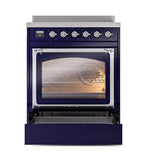 ILVE UNI304NMPMBC Nostalgie II Noblesse 30 inch Induction Range (Triple Glass Door, Midnight Blue, Chrome)