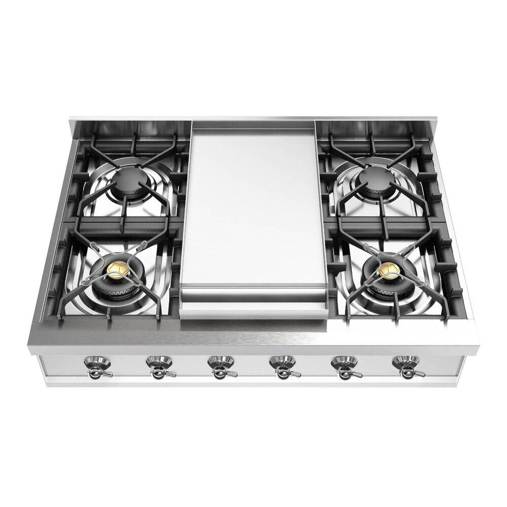 ILVE UHCP36FNSSC Nostalgie II 36 inch Built-In Gas Rangetop with 6 Burners and Griddle, in Stainless Steel (Natural Gas, Chrome)