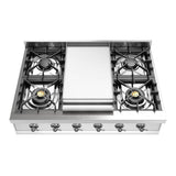 ILVE UHCP36FNSSC Nostalgie II 36 inch Built-In Gas Rangetop with 6 Burners and Griddle, in Stainless Steel (Natural Gas, Chrome)