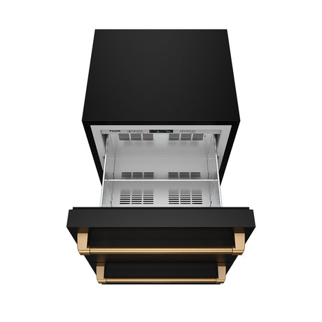 24 Inch Undercounter Built-in or Freestanding Drawer Refrigerator - Black/bronze  Gordon Ramsay Series