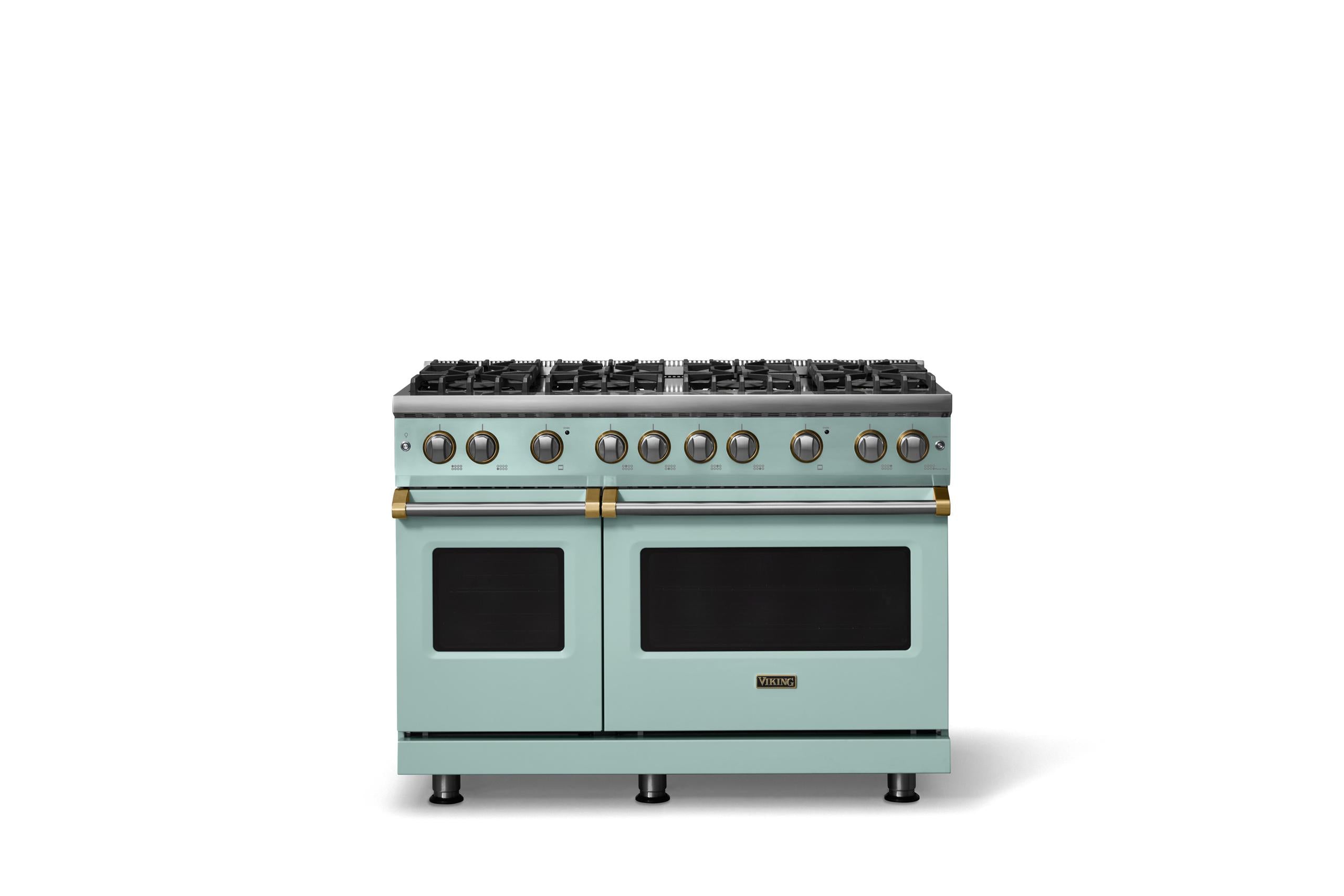 48"W. Sealed Burner Gas Range (Burner: 8b, Finish: Splash, Trim: Brushed Brass, Fuel: Propane)