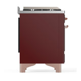 ILVE UM60FSNR3BUPLP Majestic III 60 inch Dual Fuel Range with 7 Burners, Griddle and French Top, Dual Function Burner with up to 25,000 BTU (Liquid Propane, Triple Glass Door, Burgundy, Copper)