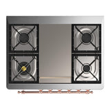 ILVE UM36FQNR3AWP Majestic III 36 inch Dual Fuel Range with 6 Black Brass Burners and Griddle, Dual Function Burner up to 25,000 BTU (Solid Door, Antique White, Copper, Natural Gas)