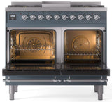 Nostalgie II 40 Inch Dual Fuel Natural Gas Freestanding Range in Blue Grey with Chrome Trim