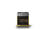 30"W. Open Burner Gas Range (Finish: Daffodil, Trim: Brushed Brass, Fuel: Natural Gas)