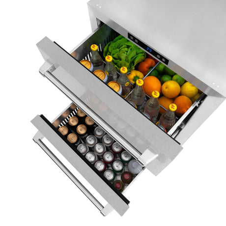 ZLINE 24 in. Touchstone 168 Can Outdoor-Rated Dual Refrigerator Drawer with DuraSnow' Stainless Steel Doors (RDSO-SN-24)