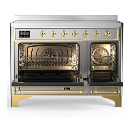 ILVE UMIB48QNR3SSG Majestic III 48 inch Induction Range with 6 Elements, 5.02 cu. ft. Total Oven Capacity (Solid Door, Stainless Steel, Brass)