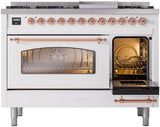 Nostalgie II 48 Inch Dual Fuel Liquid Propane Freestanding Range in White with Copper Trim