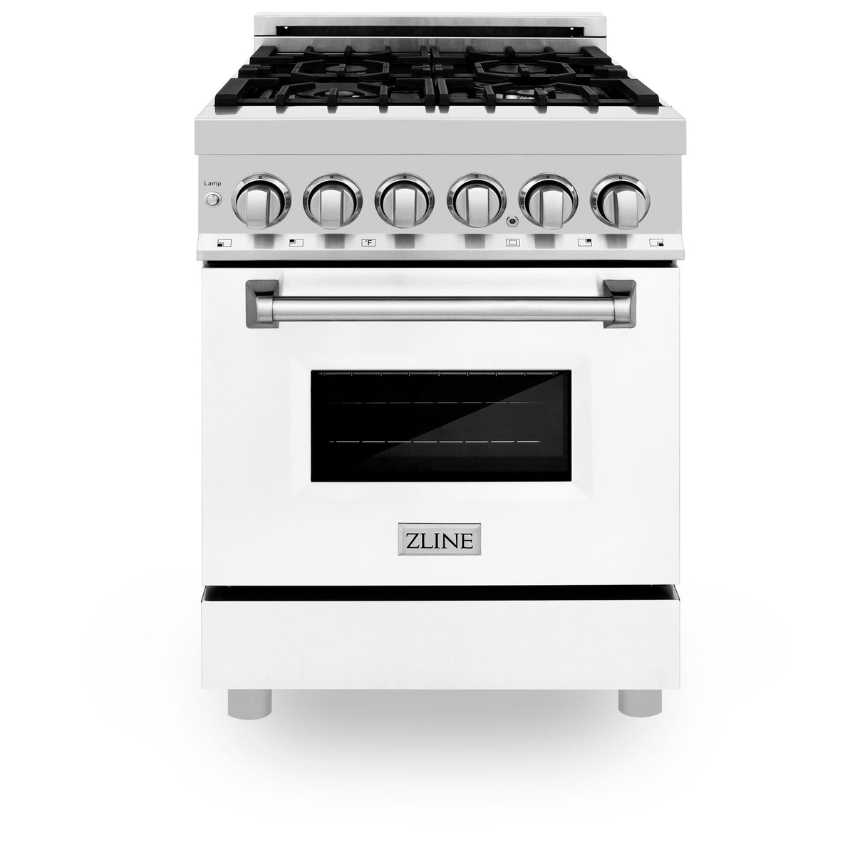 ZLINE 24 in. 2.8 cu. ft. Electric Oven and Gas Cooktop Dual Fuel Range with Griddle and White Matte Door in Stainless Steel (RA-WM-GR-24)