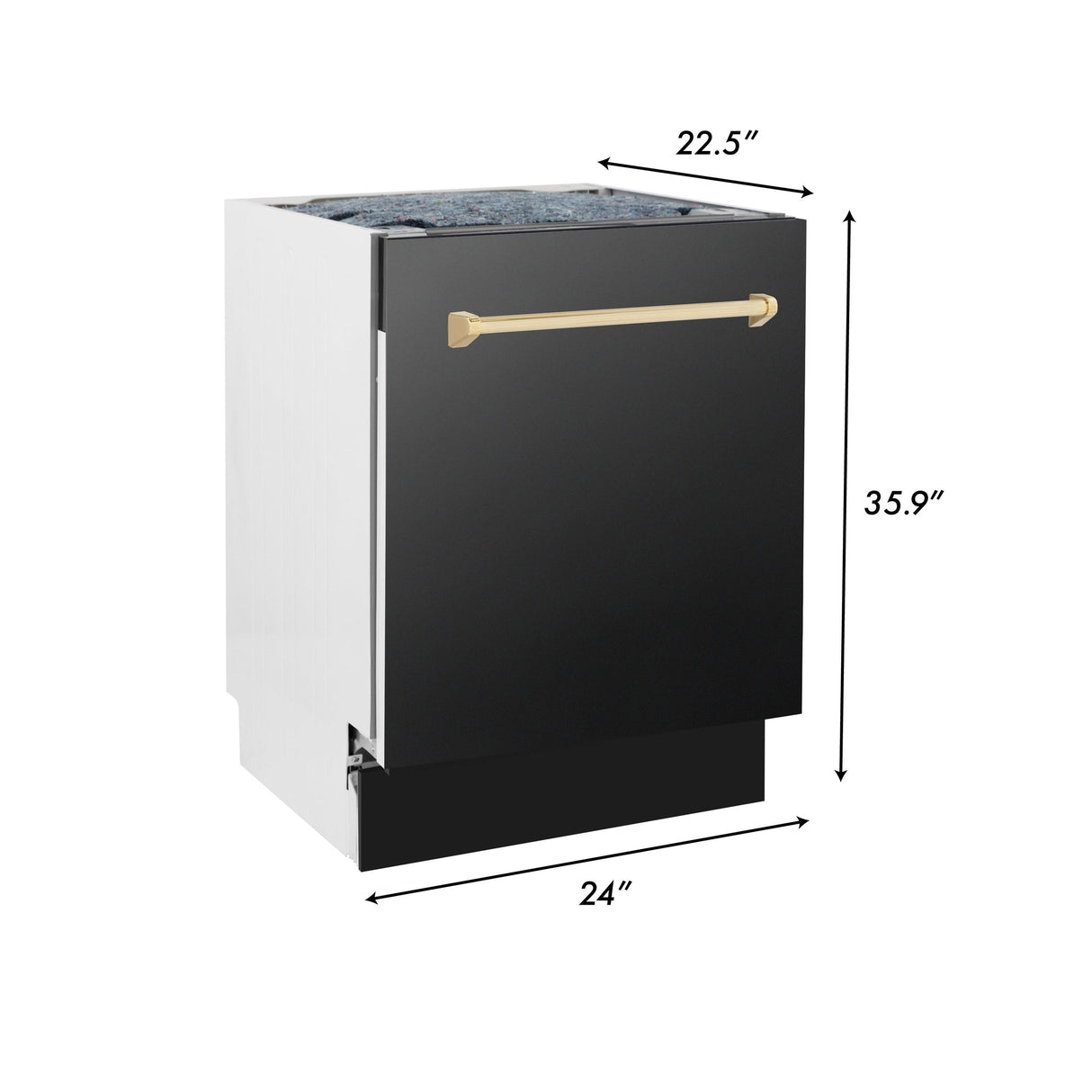 ZLINE Autograph Edition 24" 3rd Rack Top Control Tall Tub Dishwasher in Black Stainless Steel with Accent Handle, 51dBa (DWVZ-BS-24) [Color: Gold]